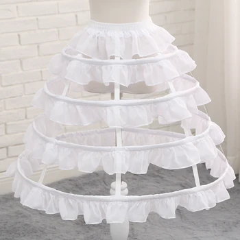 

4 Hoops Hollow Skirt Cage Petticoat Women White Ruffle Fancy Fish Bone Crinoline Underskirt Cancan Party Wedding Puffy Skirts