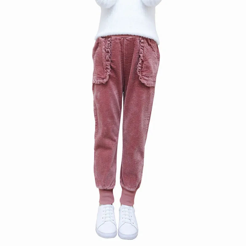 Г. Зимние теплые длинные штаны с кашемиром внутри для маленьких девочек, повседневные вельветовые штаны с кружевными карманами для девочек детская одежда От 4 до 14 лет