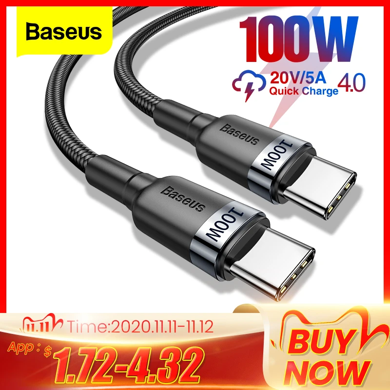 Baseus 100 Вт USB C к USB Type C кабель USBC PD быстрое зарядное устройство Шнур USB-C кабель Type-c для Xiaomi mi 10 Pro Samsung S20 Macbook iPad