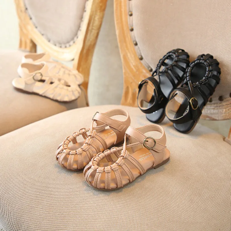 

Fashion Girls Breathable Soft Bottom Sandals Rubber Non-slip Students Shoes Summer Hot Sale Korean Woven Children's Shoes