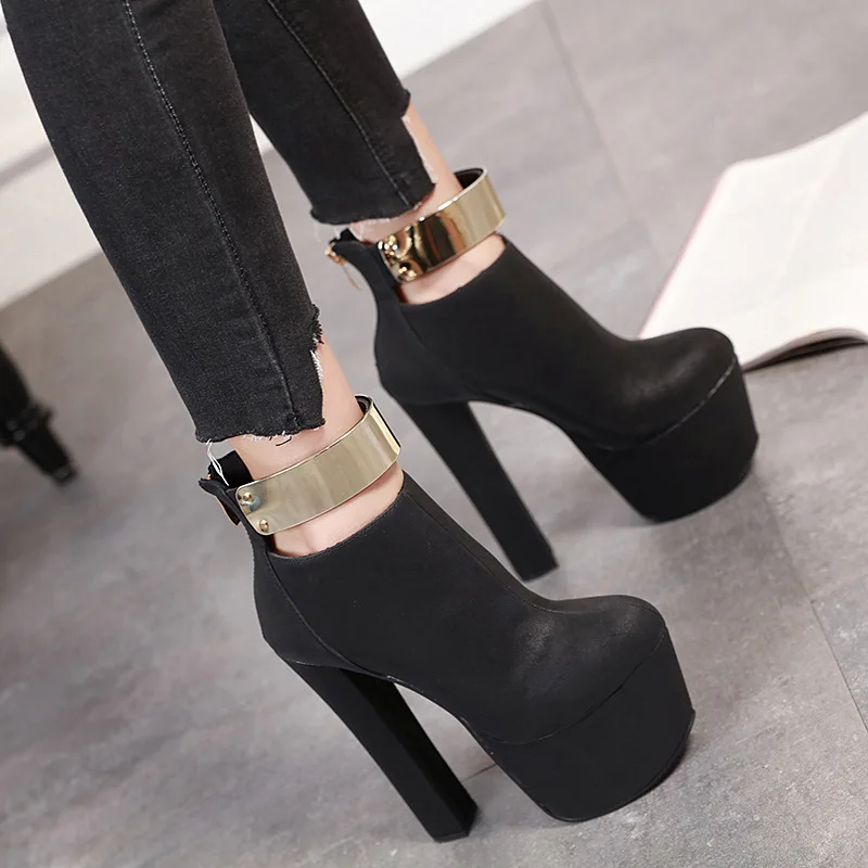 

Women's Rubber Boots Bootee Woman 2019 Lace Up Shoes Clogs Platform Round Toe Rain High Heel Flock Lace-Up Fabric Ankle Slip-On