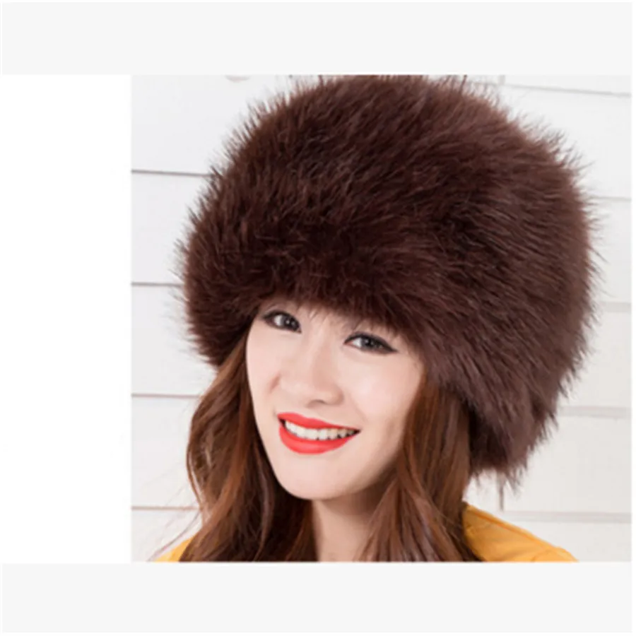 Зимние хлопковые шапки-бомберы из искусственного лисьего меха для женщин, уличные ветрозащитные утепленные меховые шапки - Цвет: brown a