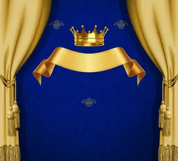 

8x8FT Royal Blue Damask Pattern Gold Crown Ribbon Drape Baby Shower Custom Photo Background Studio Backdrops Vinyl 240cm x 240cm