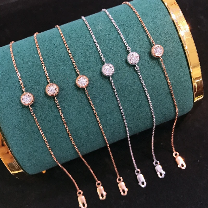 Aazuo Real 18K White Gold Rose Gold Real Diamond Classic Round Bubble Bracelet For Woman Upscale Trendy Wedding Engagement Party