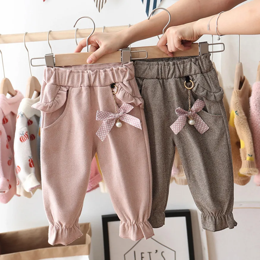 Коллекция года, весенне-осенние штаны для девочек детские брюки с воланами, верхняя одежда, модные повседневные штаны для малышей, одежда для детей возрастом от 1 года до 4 лет, подарок для малышей