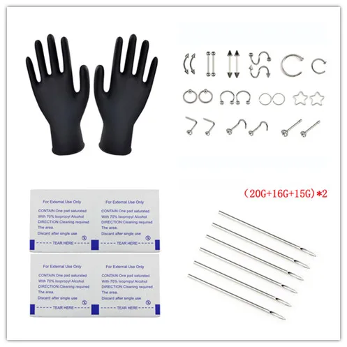 38Pcs/set Piercing Needles Kit For Body Jewelry Belly Nipple Eyebrow Lip Nose Ring Tongue Body Piercing Jewelry Tool