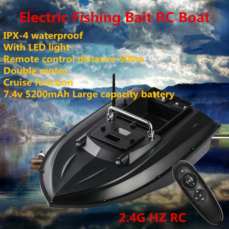 

NEW RC Bait Boat Night Light RC Distance 500m Auto Lure Fishing RC Boat 5.4km/h IPX-4 Waterproof Double Motor Cruise Function