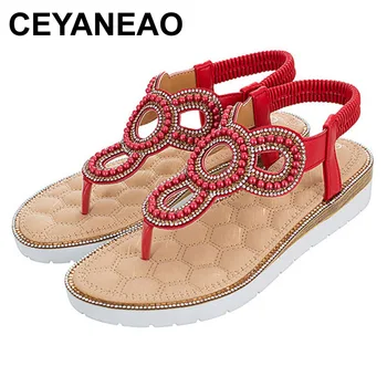 

CEYANEAOfashion pearl sandals woman blue white pink green Six colors available rhinestone metal decoration leisure women sandals