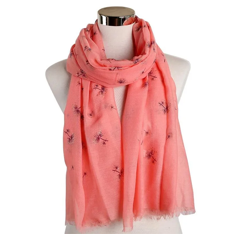 Ladies New Shiny Scarf White Grey Print Dandelion Shawl Glitter Foulard Scarves Femme Floral Wrap For Women |