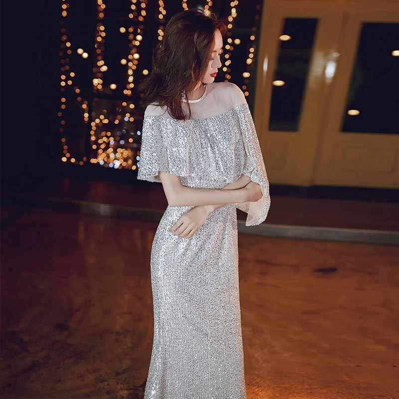 Это YiiYa вечернее платье с длинным круглым вырезом размера плюс Robe De Soiree K137 элегантного размера плюс Русалка для женщин платья для вечеринок