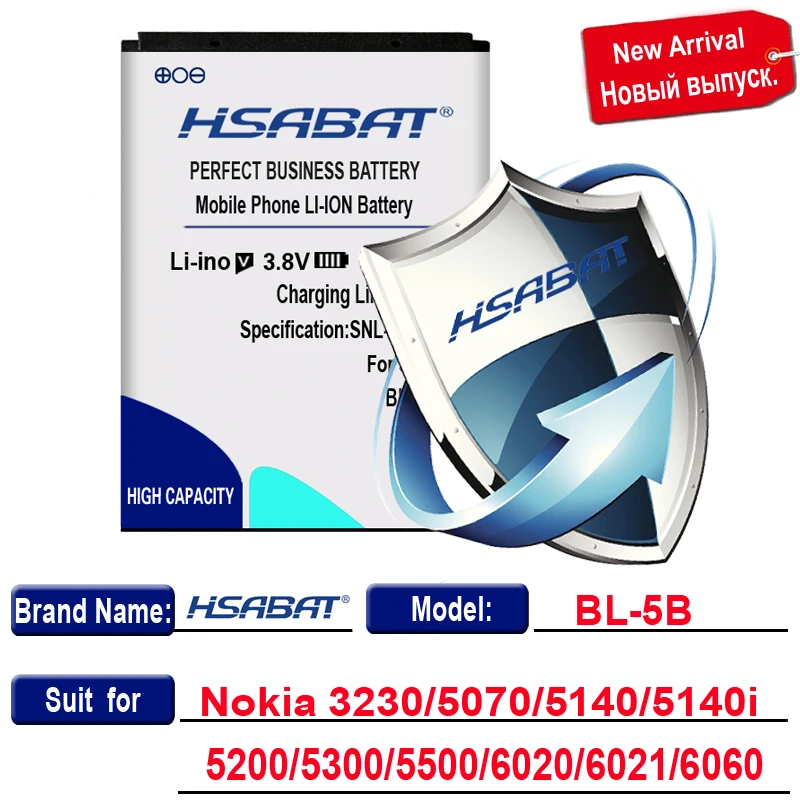 HSABAT Батарея для Nokia BL-4B BL-4D BL-4C BL-4CT BL-4U BL-5B BL-5BT BL-5C BL-5CT BL-5J BP-5M BP-6X BL-6Q BLC-2 BLD-3 BLB-2 - Цвет: BL-5B