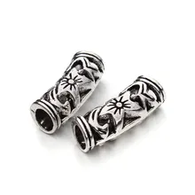 

10 PCS Antique Silver Color Round Carved Hollow Tube Big Hole Spacer Beads fit 5mm Leather Cords Bracelet Findings