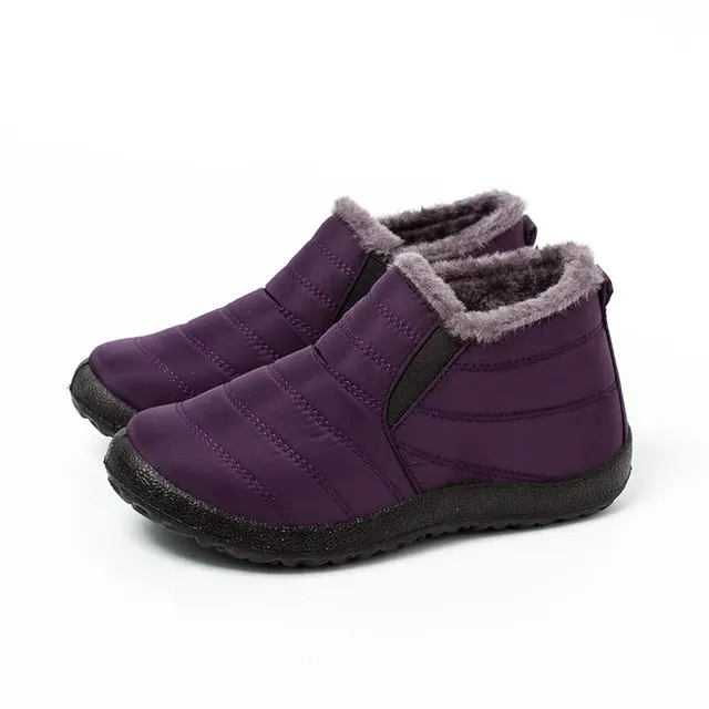LAKESHI/теплые зимние ботинки; женские ботильоны; женская обувь; зимние ботинки; мужские ботинки; водонепроницаемая обувь; бархатные короткие ботиночки - Цвет: Фиолетовый