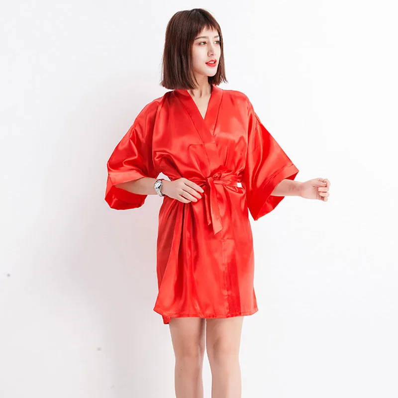 solid red Ночное белье, ночная рубашка, женское мини-кимоно, халат, летнее модное из вискозы, банное платье, юката, ночная рубашка, Ночное платье - Цвет: solid red