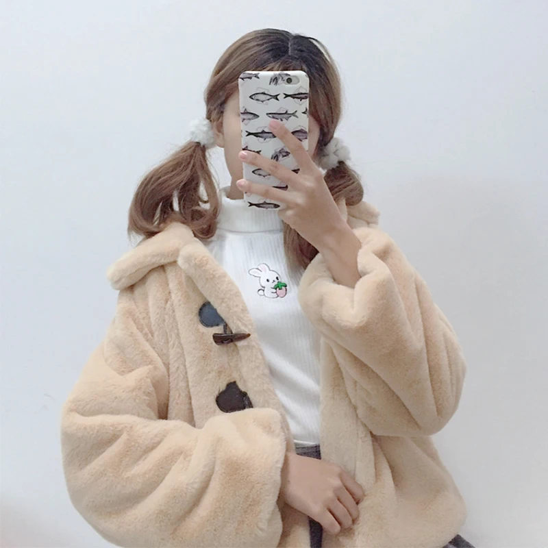 Корейская Милая женская белая футболка с кроликом Harajuku Kawaii Bunny вязаные топы для