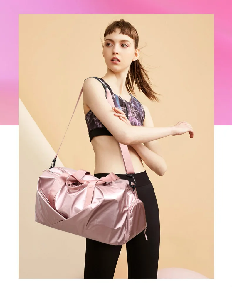 Глянцевая сумка для Ковриков Для Йоги, фитнеса, спортзала, сухая влажная ТАС сумка для женщин, обувь для путешествий, тренировочная сумка для спорта, розовая спортивная сумка