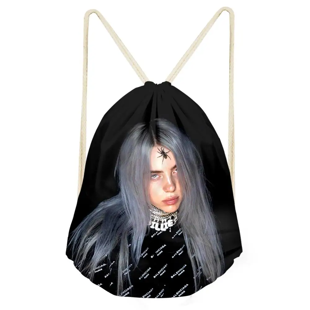 Крутой Рэппер Billie Eilish Сумки на шнурке для женщин и девочек рюкзак Детский