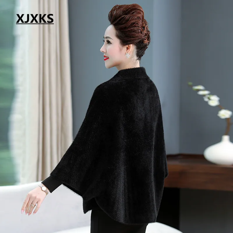 XJXKS модная норка кашемировый женский плащ шерстяное пальто Осень Зима Свободный Плюс Размер модное женское пальто с отворотом