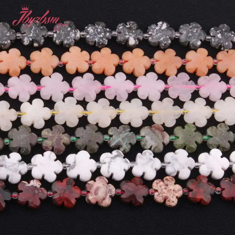 15mm Natural Stone Beads Flower Loose Beads for Needlework DIY Accessories Necklace Bracelets Pendant Jewelry Making 15