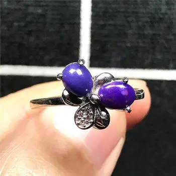

6mm Top Natural Purple Sugilite Ring For Woman Lady 925 Silver Anti-cancer Stone Beads Crystal Adjustable Ring Jewelry AAAAA