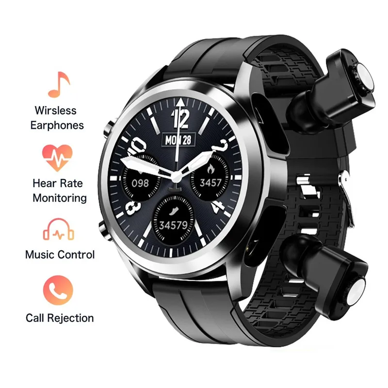 

2024 New Sports Fitness Smart Watch TWS Bluetooth Headset Combination Heart Rate Blood Pressure Monitoring Men's Health Tracker