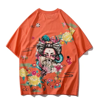 

Japanese Sakura Print Mens T shirt Oversize Black Tshirts 2020 Summer Unisex 100%Cotton Streetwear Couples Short sleeve Tops