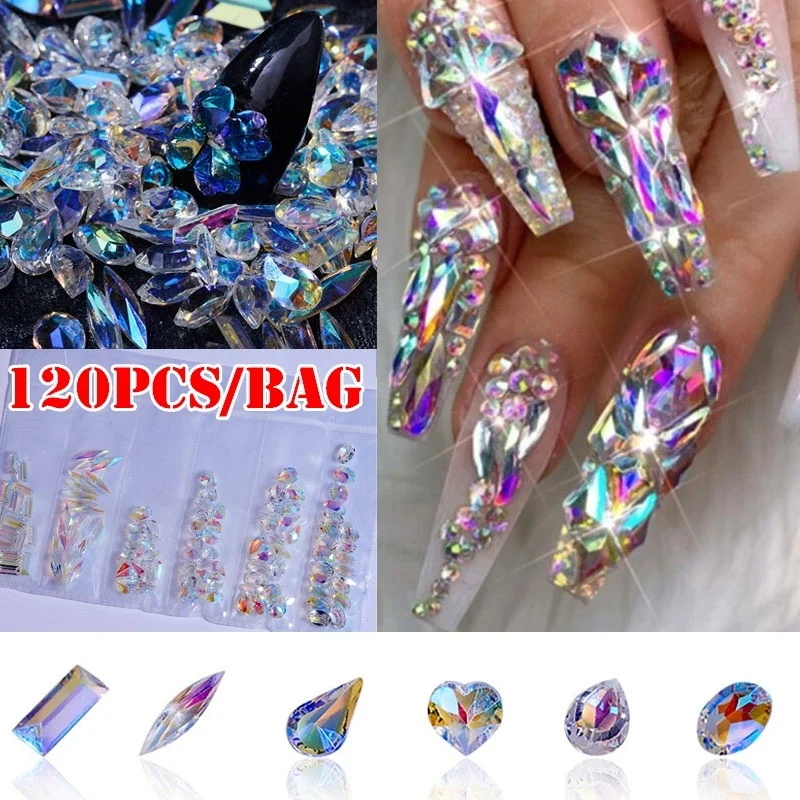 

1 Pack AB Flatback Glass Nail Rhinestones Diamond Teardrop Horse Eye Crystals Stones Shiny Gems Manicure Nails Art Decorations