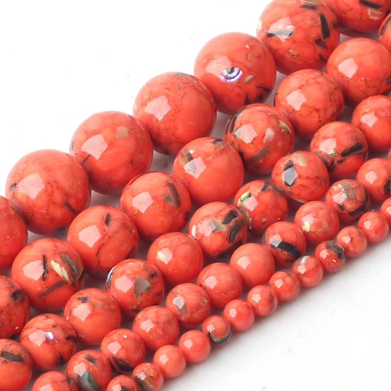 

Wholesale Orange Shell Howlite Stone Turquoises Round Loose Beads 15'' Strand 4 6 8 10 12mm Diy bracelet Charms Necklace