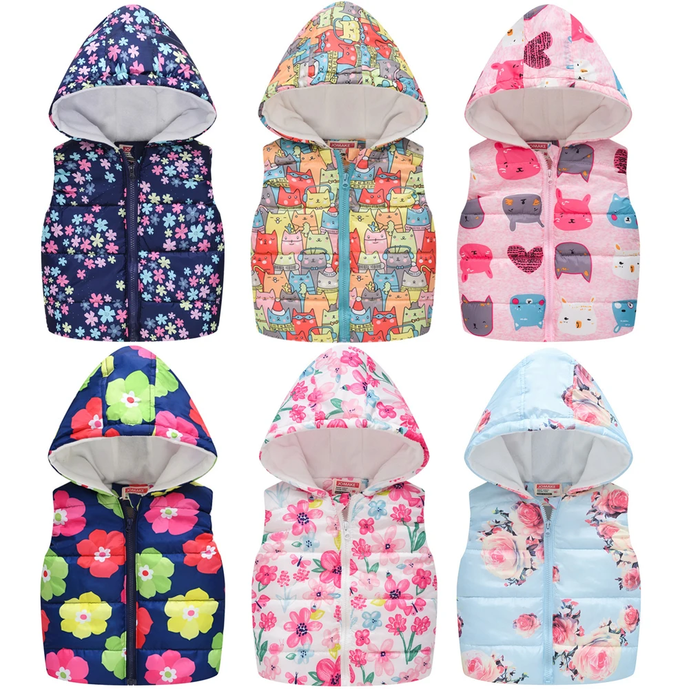 Thicken Warm Vest For Girls Big Size Heavy Flower Hooded Waistcoats Plus Velvet 2-7 Years Kids Clothes Birthday Present | Детская одежда