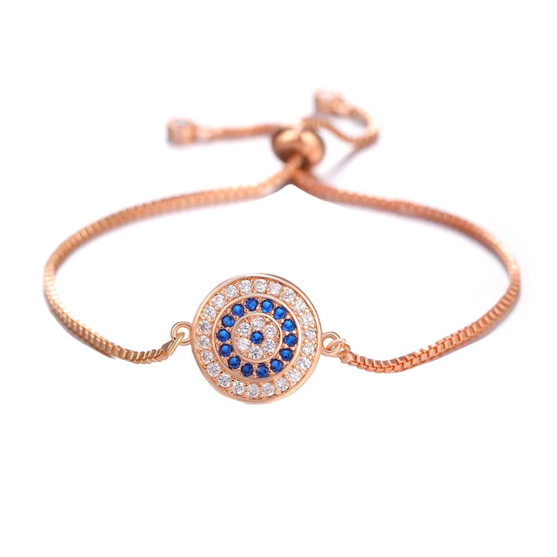 Juya турецкий глаз ювелирные изделия микро проложить Синий Циркон сглаза шарм браслеты для женщин мужчин регулируемые цепочки греческий глаз браслеты - Окраска металла: Rose Gold