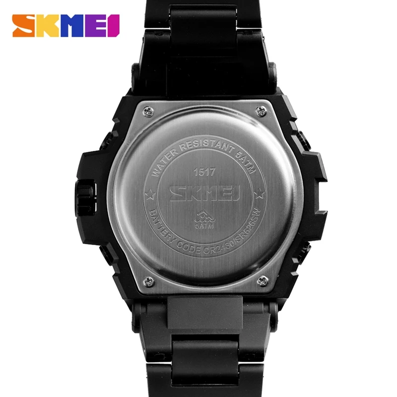 Najtaniej SKMEI 1517 Sport zegarek kwarcowy cyfrowy mężczyźni zegarki podwójny wyświetlacz zegarek wodoodporny pasek pu relogio zegar mężczyzna 2019 nowy
