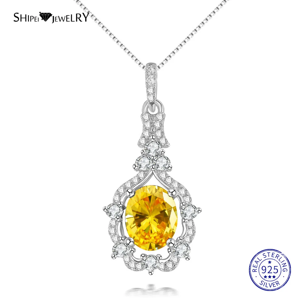 WhiteGold-Yellow Shipei стерлингового серебра 925 ювелирные изделия Овальный Изумрудный Сапфир, рубин Водолей Кулон ожерелье для женщин подарок на день рождения - Цвет камня: WhiteGold-Yellow