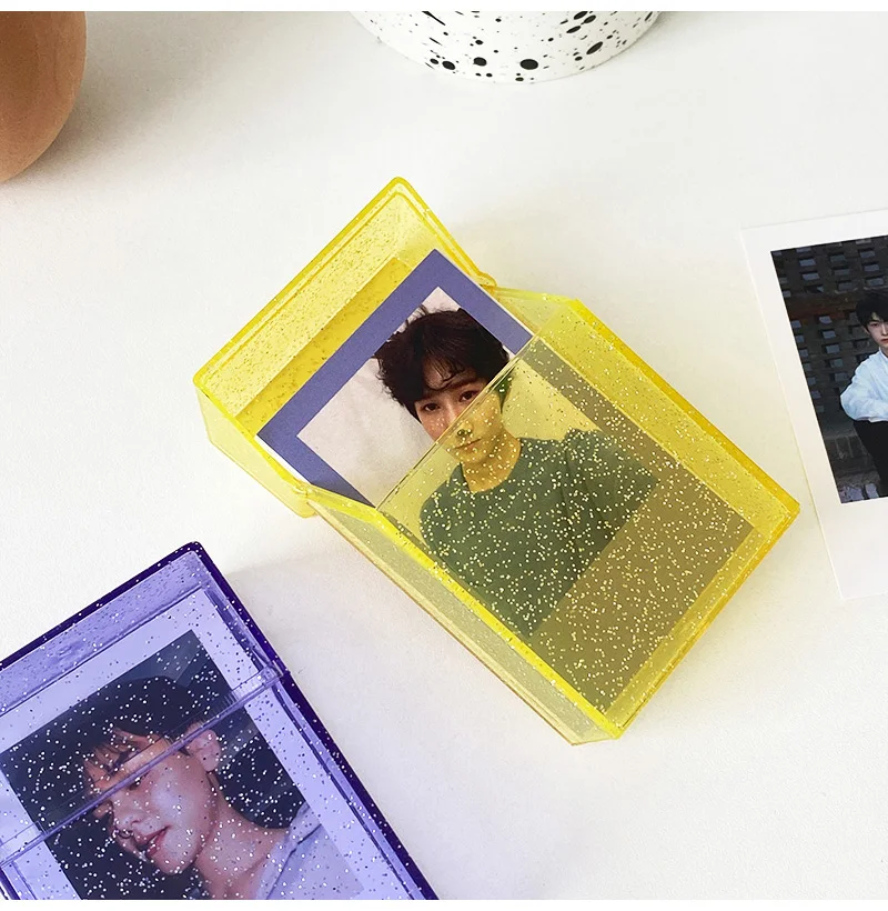 SKYSONIC Transparent Glitter 3 Inch Card Holder Idol Postcards Protective Storage Box Bus Photo Cards Album Collection Supplies 6