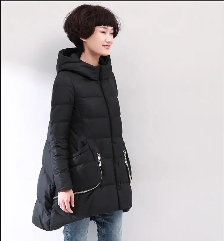 Noir femmes doudoune Zipper на молнии capuche enpais garder au chaud grande Tail а manches longues mode mince 2019new