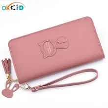 Длинный кожаный кошелек для девочек, Женский кошелек-чехол для телефона, милый держатель для карт, клатч на молнии, органайзер, кошелек, wwristlet, женский кошелек