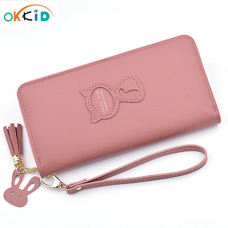 Cartera larga para chicas y mujeres, cartera para bolso de mano bonito con tarjetero, organizador con cremallera, monedero femenino|Monederos y carteras| - AliExpress