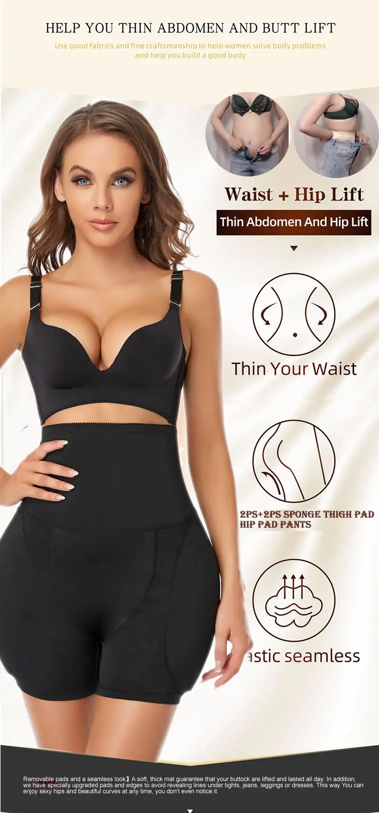heupkussen Vrouwen Gewatteerde Naadloze Butt Hip Enhancer Shaper Billen Butt Pads Billen Slipje Met Push-Up Lifter Lingerie Shapewear heupkussens voor vrouwen (Color : Black, Size : S
