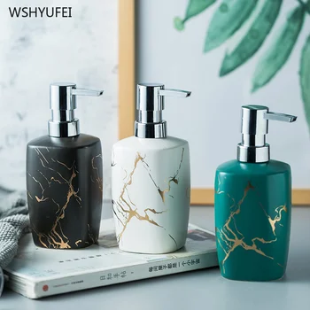 

Golden Marble Ceramic Soap Bottle Kitchen Hand Sanitizer Cosmetic Shampoo Shower Gel Bottle Outdoor Travel Portable Bottle