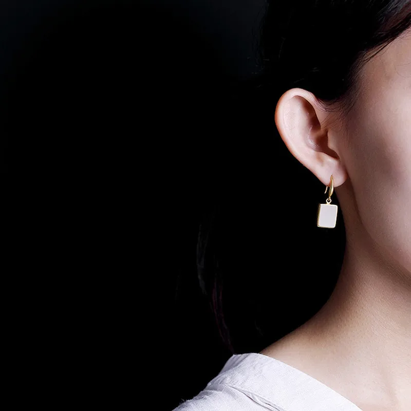 Gold Earrings Бесглиняные настоящие 925 Серебряные сахарные кубики ювелирные изделия наборы для женщин квадратные нефритовые ожерелья без цепочек простые модные геометрические серьги - Цвет камня: Gold Earrings