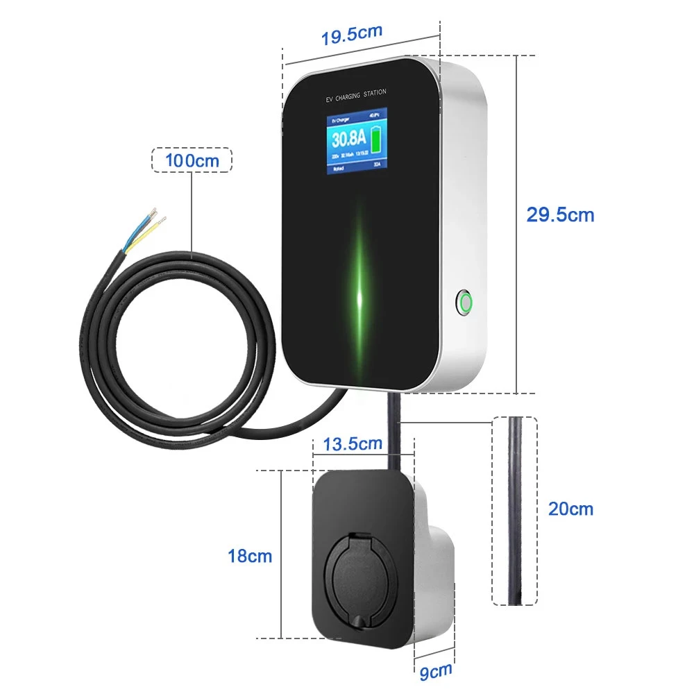 Morec 7kw ev Chargeur Monophasé Type 2 32A Station de Charge EU Standard  wallbox IEC 62196-2 avec câble d'alimentation pour boîte de Distribution  Boîte Rapide 6,1 m