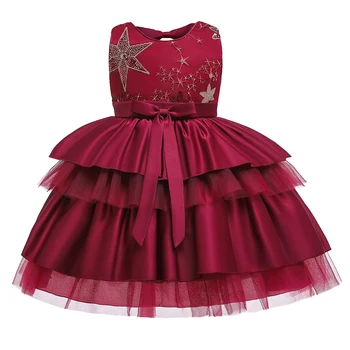 

Satin Star Sequin Embroidery Girl Princess Bow Dresses Kids Dresses for Girls Wedding Birthday Party Dress Christmas Dress L5158