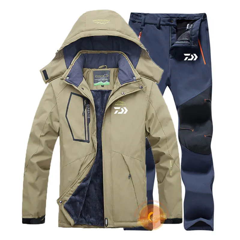 Новинка, Daiwa плюс бархатные костюмы для рыбалки, уличные дышащие рыболовные куртки с капюшоном, эластичные штаны, спортивный комплект, Мужская одежда для рыбалки - Цвет: 05