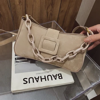 

HOT Niche Design Wild Ins Handbags 2020 New Fashion Frosted Shoulder Messenger Bag Western Style Chain Armpit Bag Width: 24cm