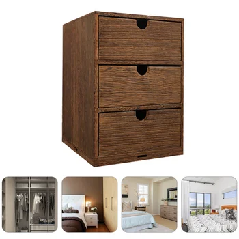 

Wooden Multi-layer Storage Case Desktop Drawer Style Sundry Sorting Box (Brown)