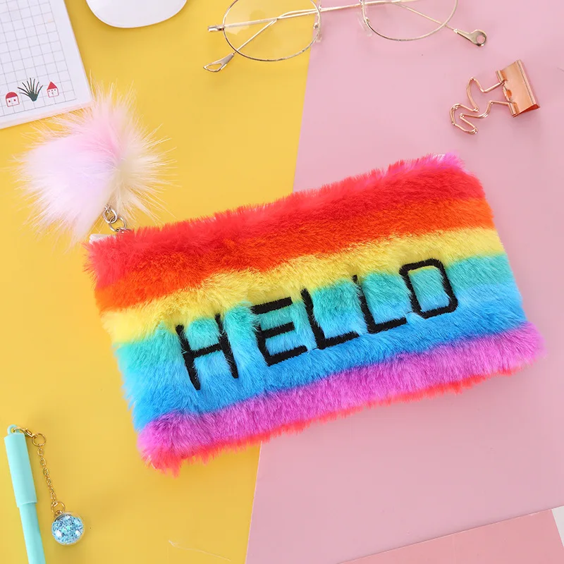 Радужный Цвет Hello пенал для карандашей креативные милые плюшевые коробка для хранения канцелярских принадлежностей Для мальчиков и девочек Канцтовары для учащихся, карандаш, подарочная упаковка - Цвет: 4