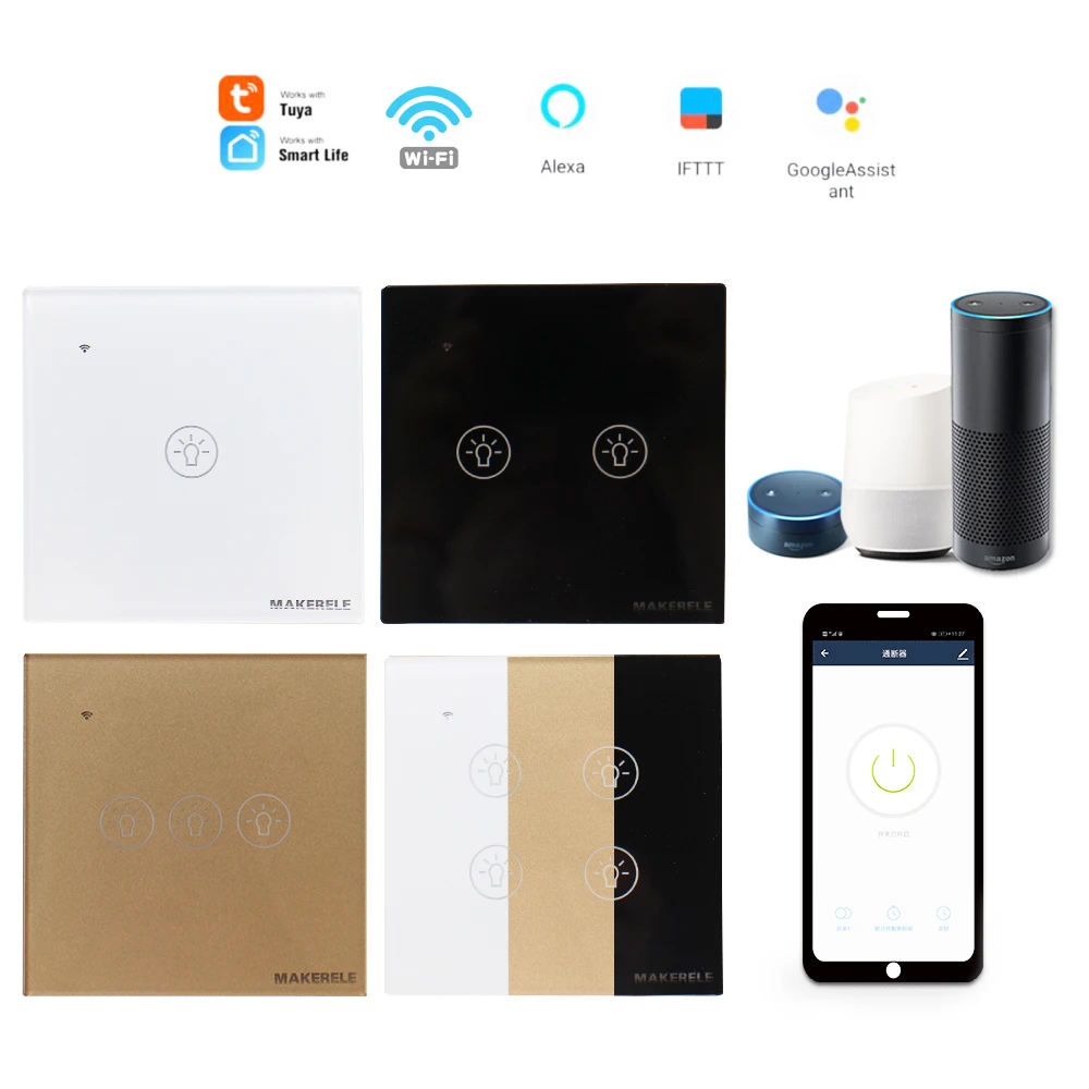 Wi-Fi Tuya Smart Life сенсорный выключатель Zero/один огонь линия ЕС стеклянная панель Голосовое управление светильник беспроводной настенный переключатель Alexa Echo Goog