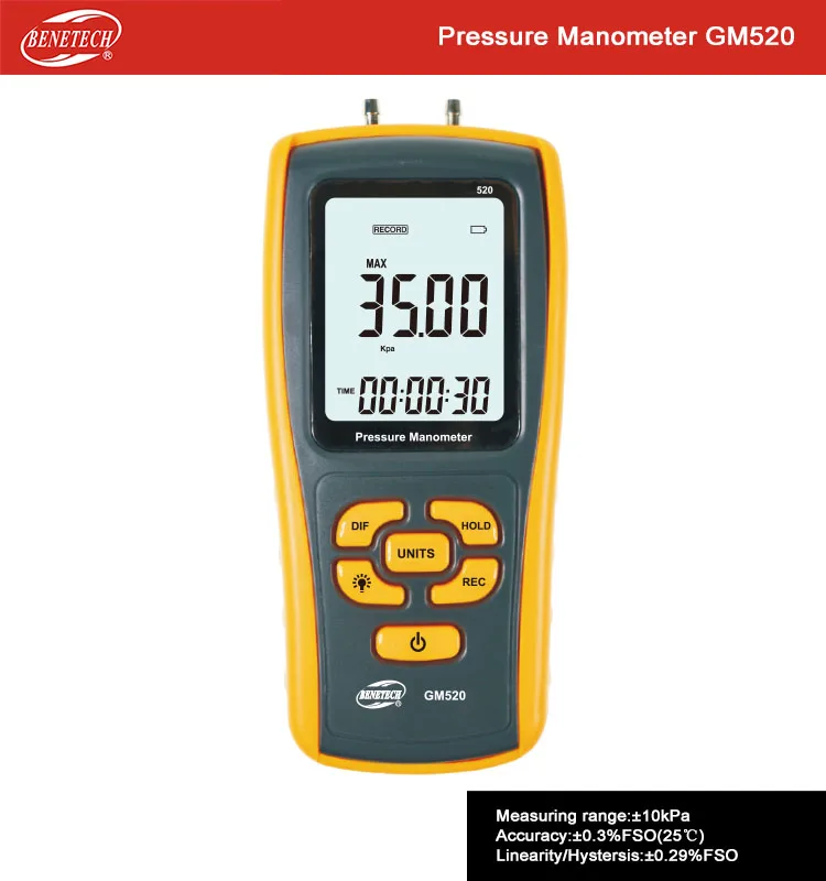 GM520 GM505 Ручной цифровой манометр+/-10 кПа Дифференциальный Манометр USB манометр - Цвет: GM520