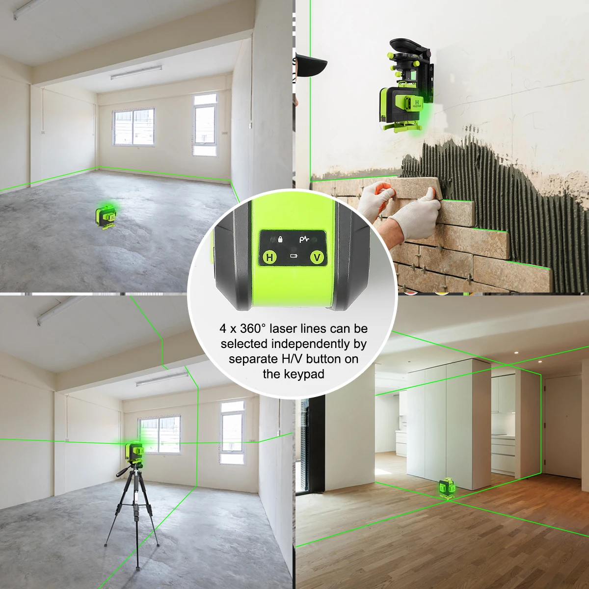 Laser Level 4D 16 Lines Cross Line Green Beam Multi function Remote Control Li-ion battery For Tiles Floor
