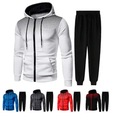 Spring Autumn Men Gradient Zip Cardigan Suit Tracksuits Hoodie Jogging Trousers Fitness Casual Clothing Sportswear Set Plus Size