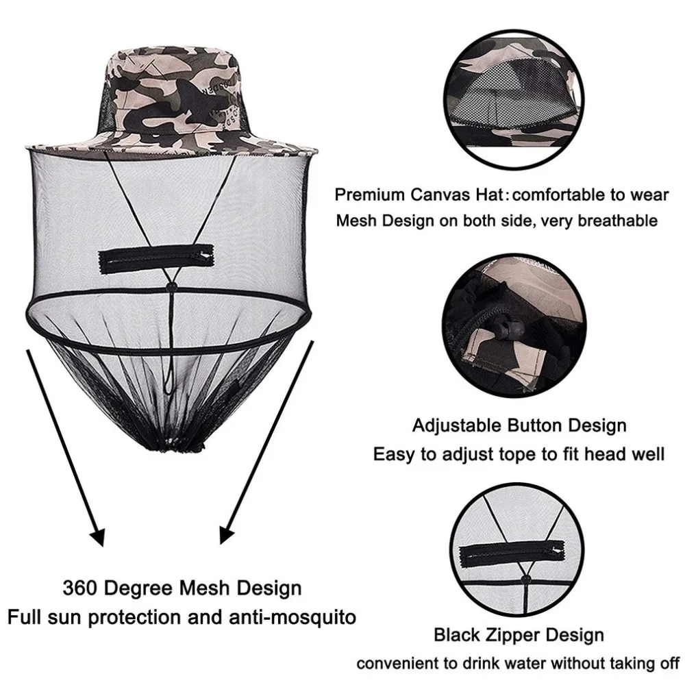 

Mosquito Cap Midge Fly Bug Insect Bee Hat With Net Mesh Head Face Protector Fishing Hat For Outdoor Camping Hiking Hunting